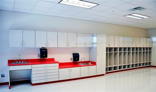 Classroom Cabinetry with Storage Cubbies and Bins 