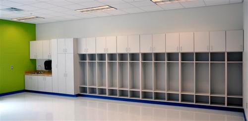 Laminate Classroom Cabinetry with Storage Cubbies and Bins 