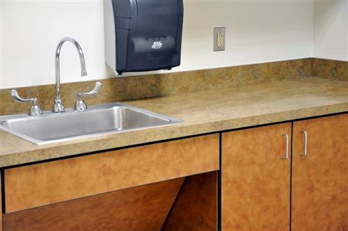 ADA Sink Compliant Elevation with HD Laminate Countertop and Cabinetry